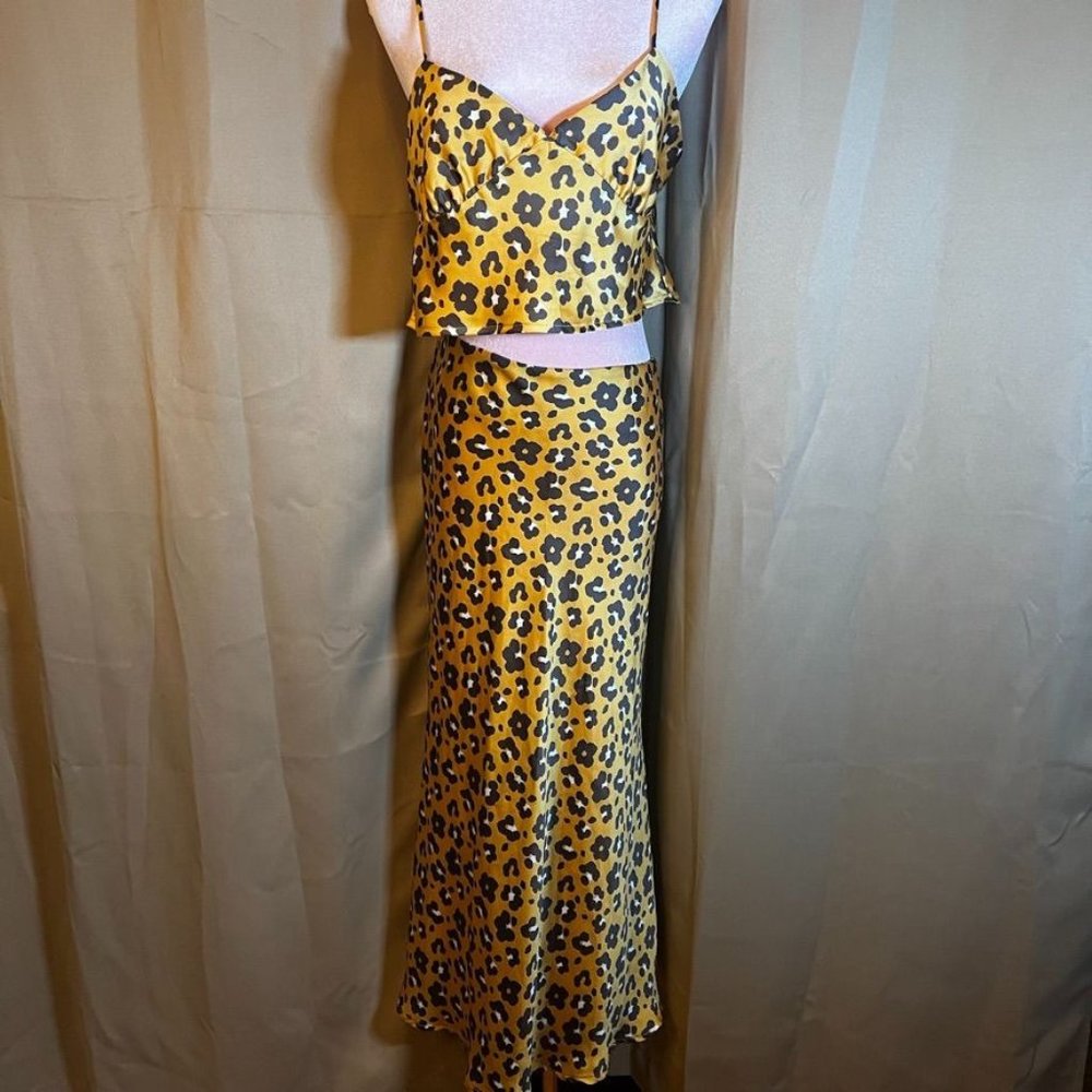 4si3nna Yellow Gold Leopard  Tank & Skirt Set Size M